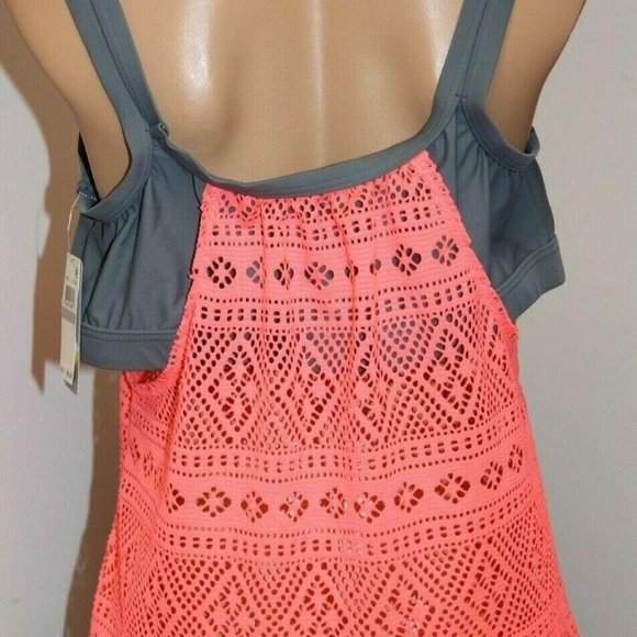 NWT Go Gossip swimsuit bikini Tankini Top Bra Plus size Grey Coral Crochet - Picture 4 of 5